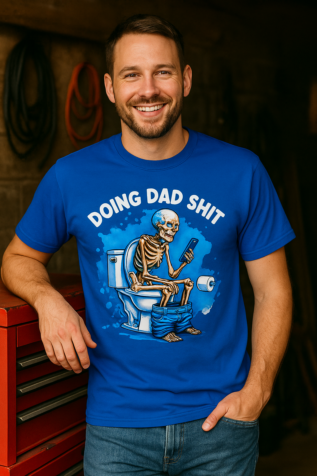 Doing Dad Sh*t Funny Father's Day Skull on Toilet Heavy Cotton Tee