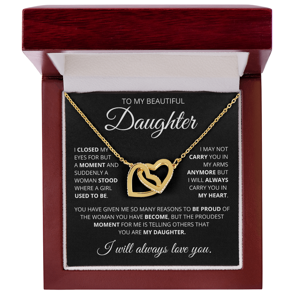 To My Beautiful Daughter Interlocking Hearts Necklace-I Closed My Eyes