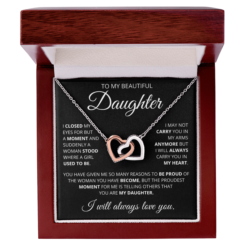To My Beautiful Daughter Interlocking Hearts Necklace-I Closed My Eyes