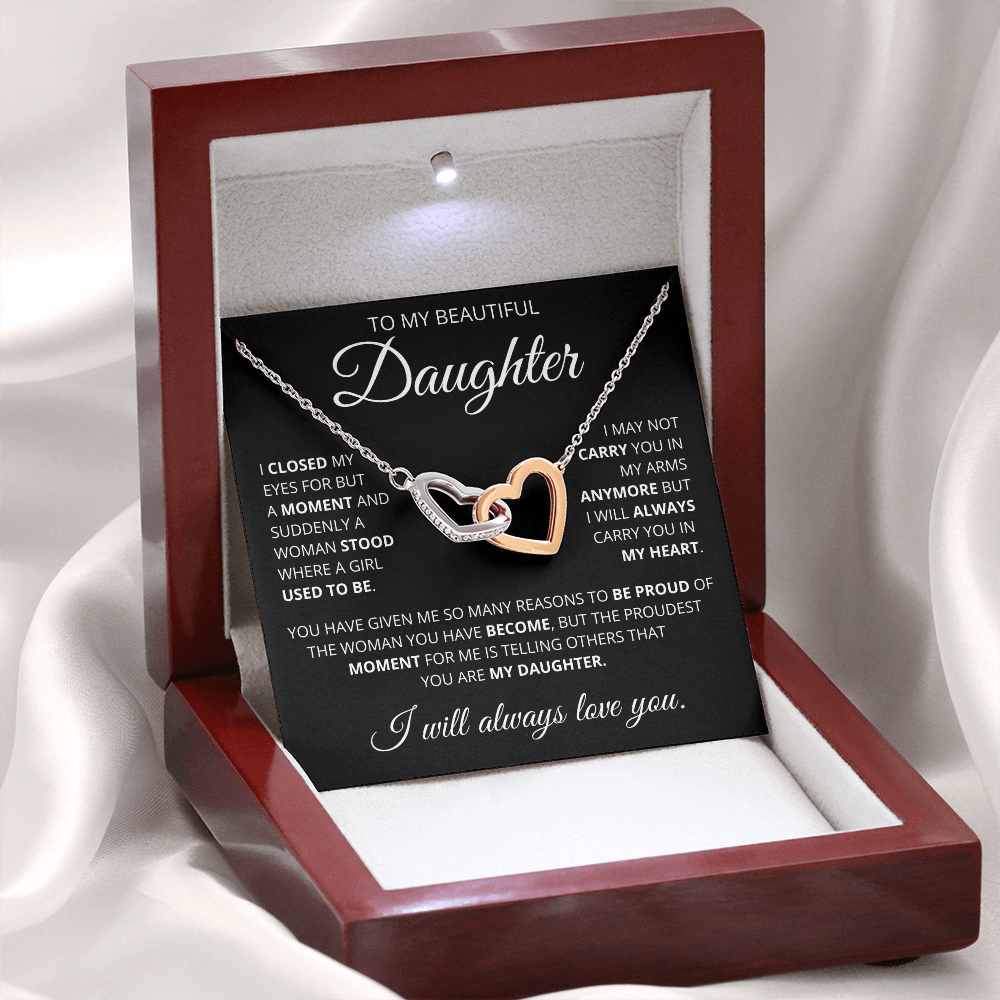 To My Beautiful Daughter Interlocking Hearts Necklace-I Closed My Eyes