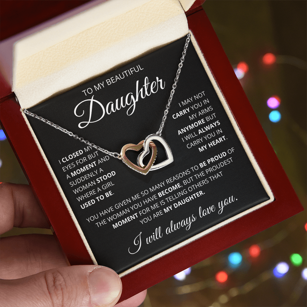 To My Beautiful Daughter Interlocking Hearts Necklace-I Closed My Eyes