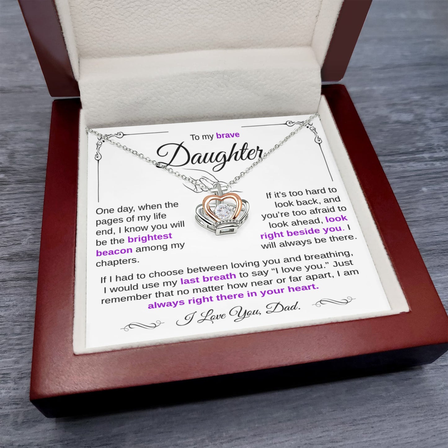 To My Brave Daughter Necklace-You're My Brightest Beacon Among My Chapters