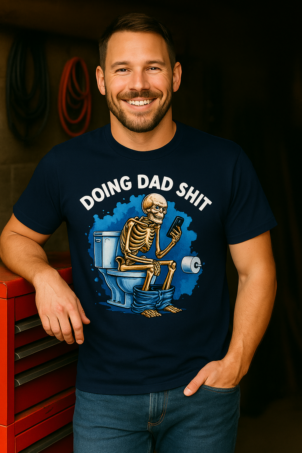 Doing Dad Sh*t Funny Father's Day Skull on Toilet Heavy Cotton Tee