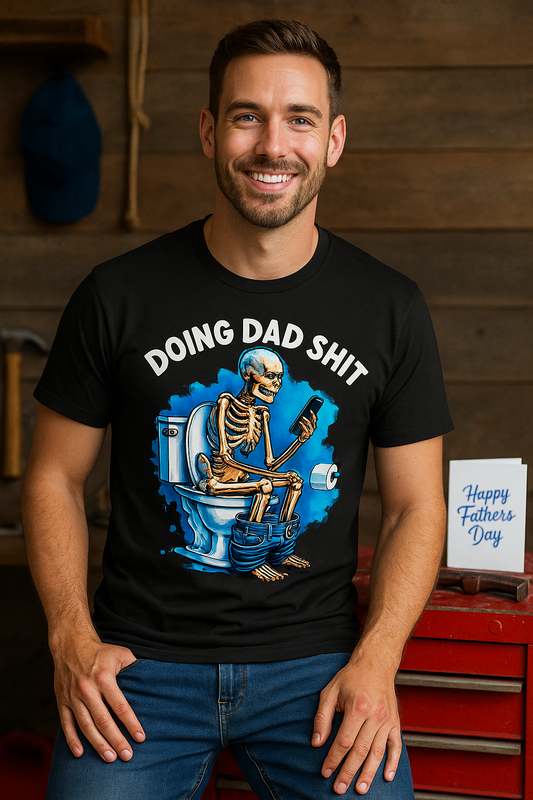 Doing Dad Sh*t Funny Father's Day Skull on Toilet Heavy Cotton Tee