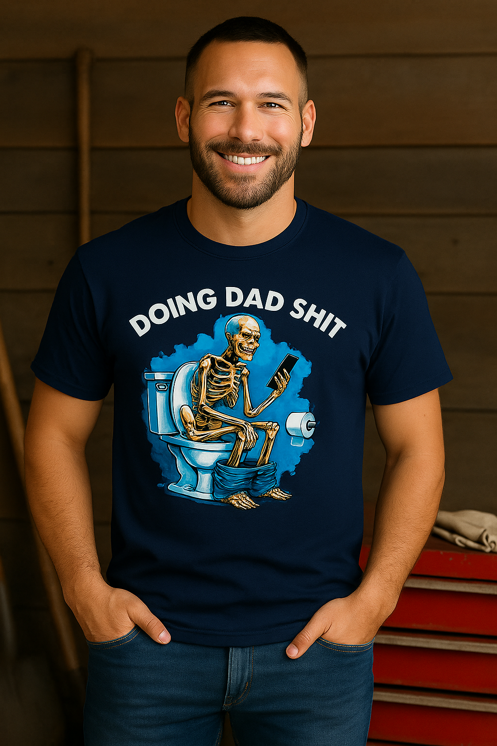 Doing Dad Sh*t Funny Father's Day Skull on Toilet Heavy Cotton Tee