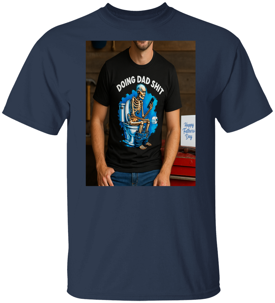Doing Dad Sh*t Funny Father's Day Skull on Toilet Heavy Cotton Tee