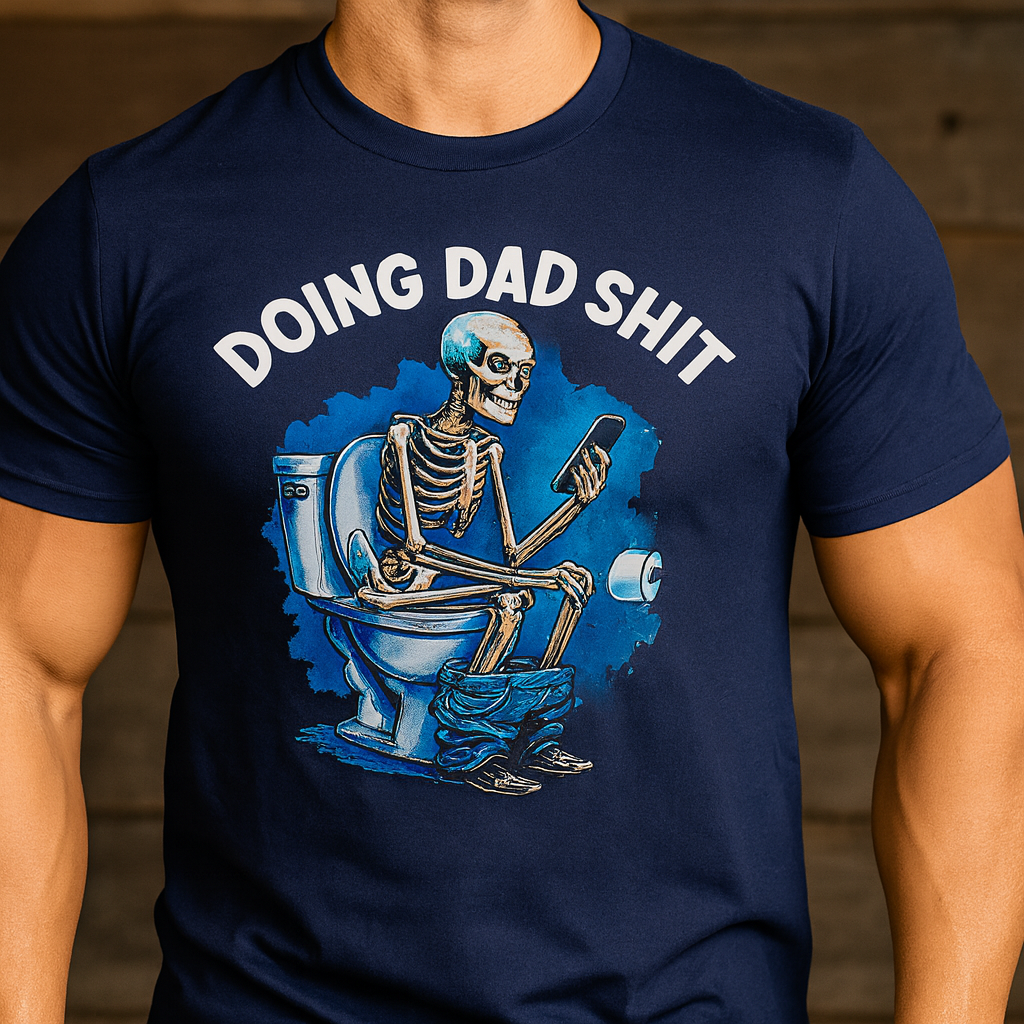 Doing Dad Sh*t Funny Father's Day Skull on Toilet Heavy Cotton Tee
