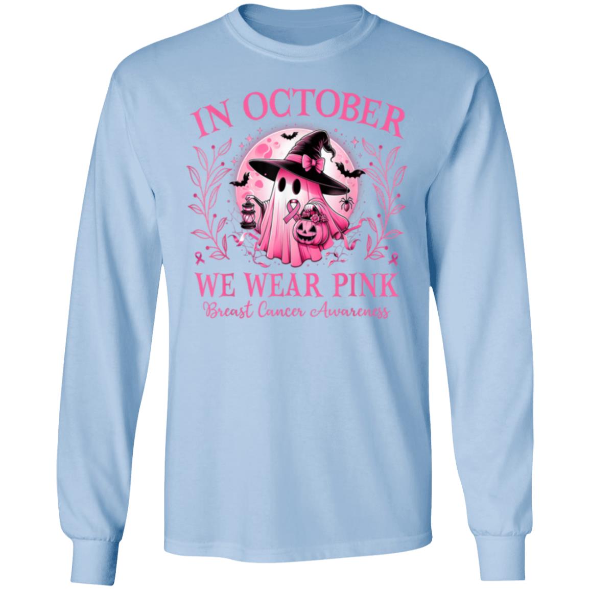 "In October We Wear Pink" Ghost Men's Long Sleeve Shirt