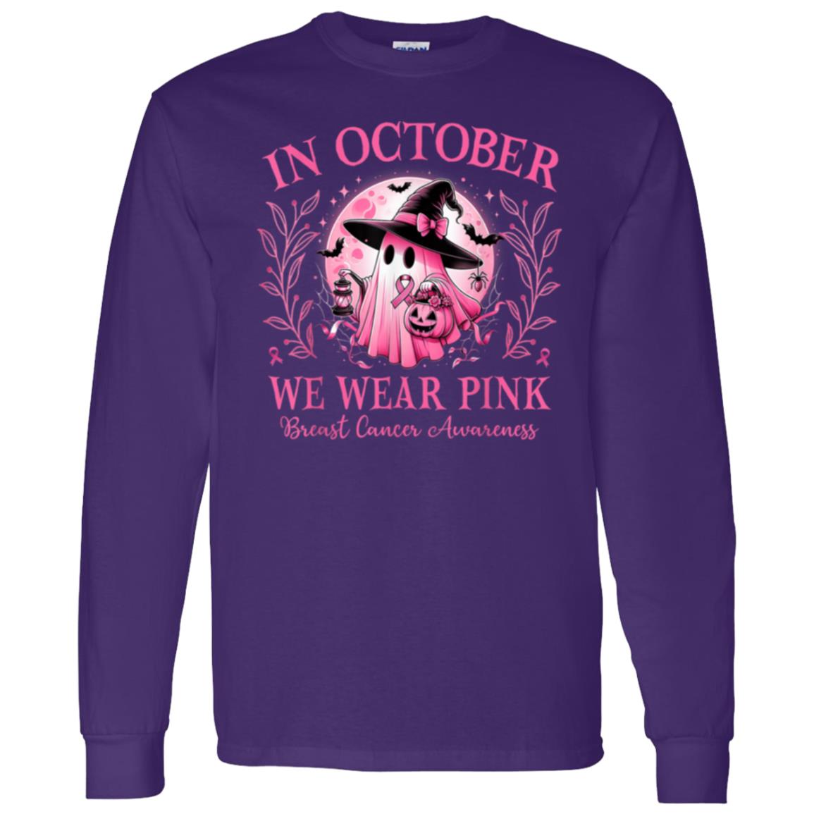 "In October We Wear Pink" Ghost Men's Long Sleeve Shirt