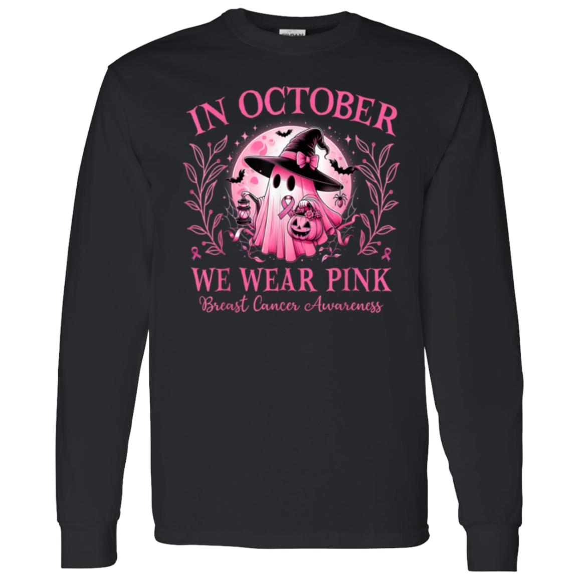 "In October We Wear Pink" Ghost Men's Long Sleeve Shirt