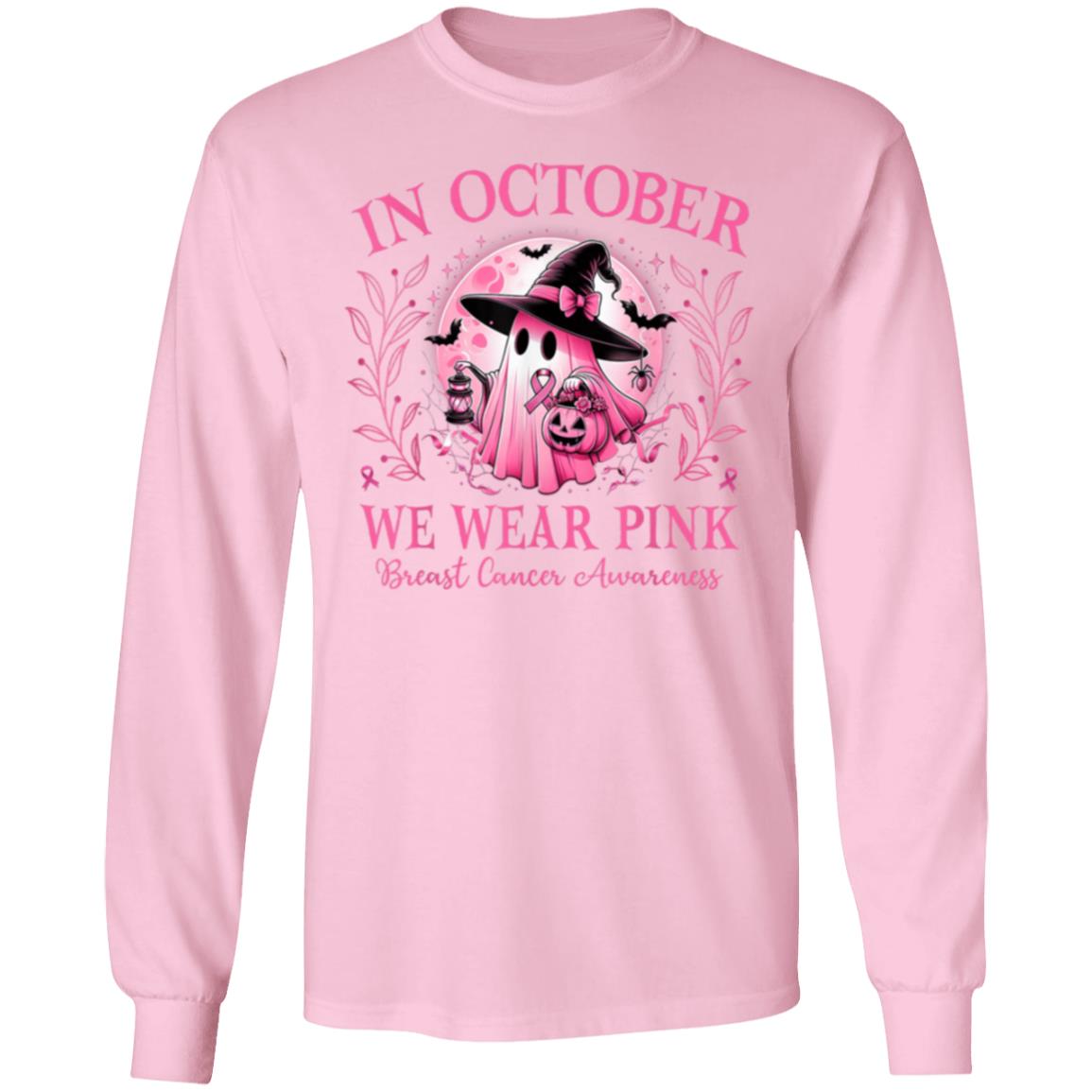 "In October We Wear Pink" Ghost Men's Long Sleeve Shirt