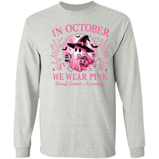 "In October We Wear Pink" Ghost Men's Long Sleeve Shirt