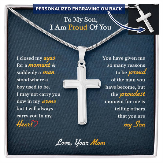 To My Son | I Am Proud Of You - Personalized Cross Necklace