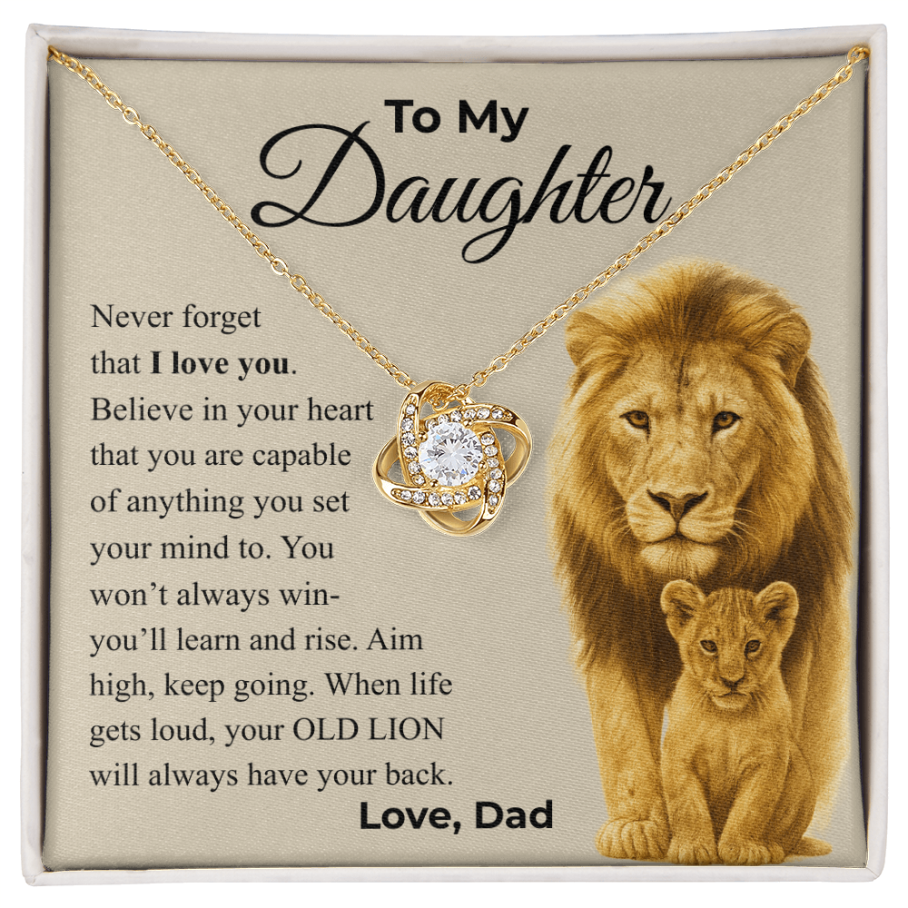 Daughter Love Knot Necklace – “Old Lion” Message Card From Dad