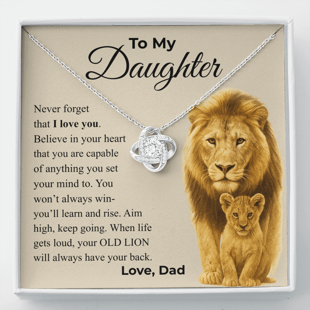 Daughter Love Knot Necklace – “Old Lion” Message Card From Dad