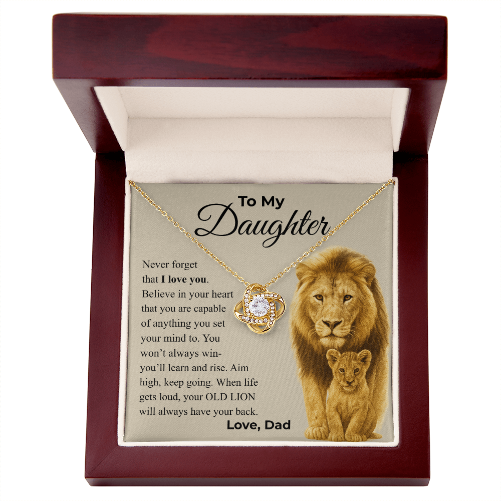 Daughter Love Knot Necklace – “Old Lion” Message Card From Dad