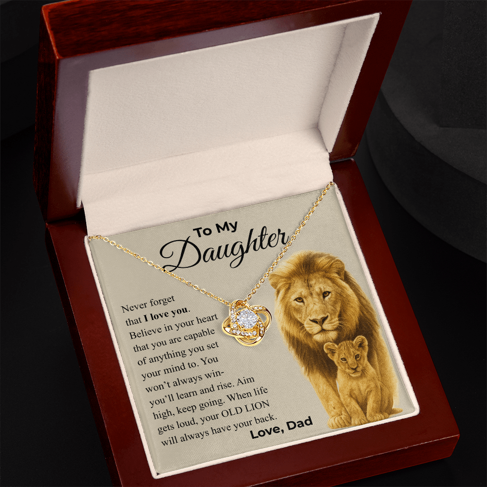 Daughter Love Knot Necklace – “Old Lion” Message Card From Dad