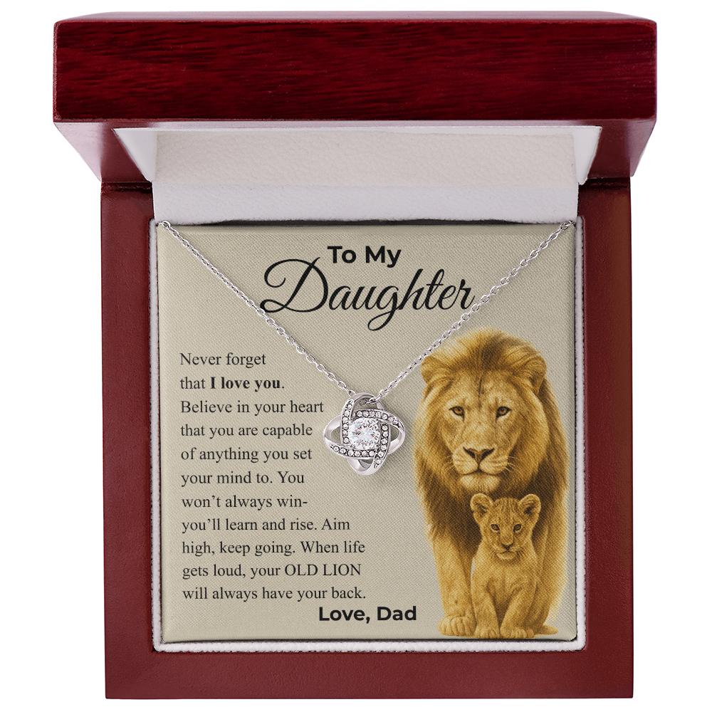 Daughter Love Knot Necklace – “Old Lion” Message Card From Dad