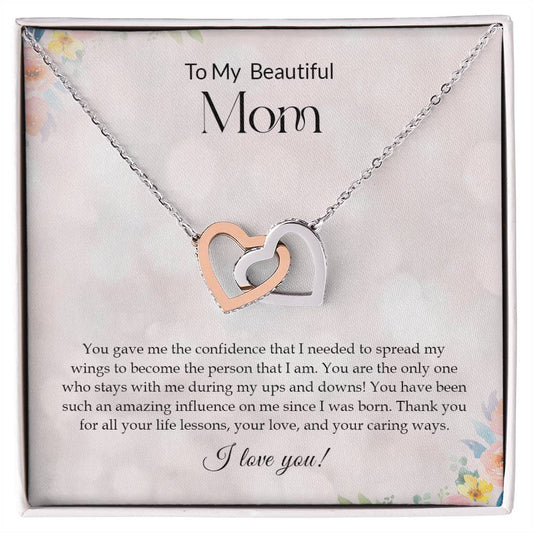 To My Beautiful Mom | I Love You - Interlocking Hearts Necklace