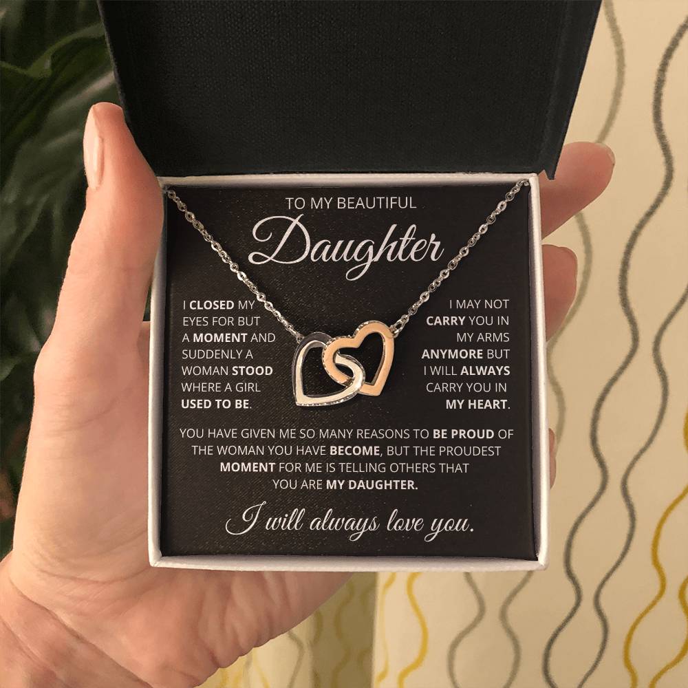 To My Beautiful Daughter Interlocking Hearts Necklace-I Closed My Eyes