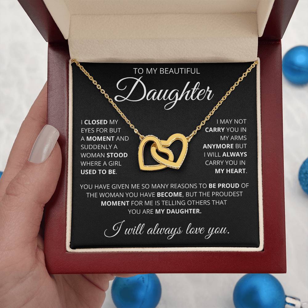 To My Beautiful Daughter Interlocking Hearts Necklace-I Closed My Eyes