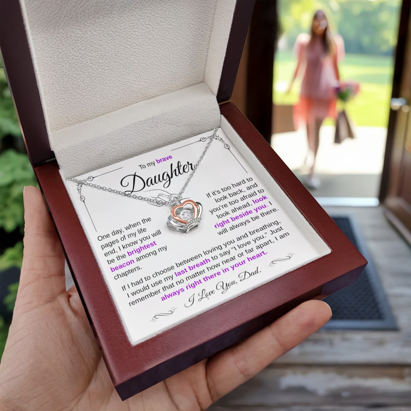 To My Brave Daughter Necklace-You're My Brightest Beacon Among My Chapters