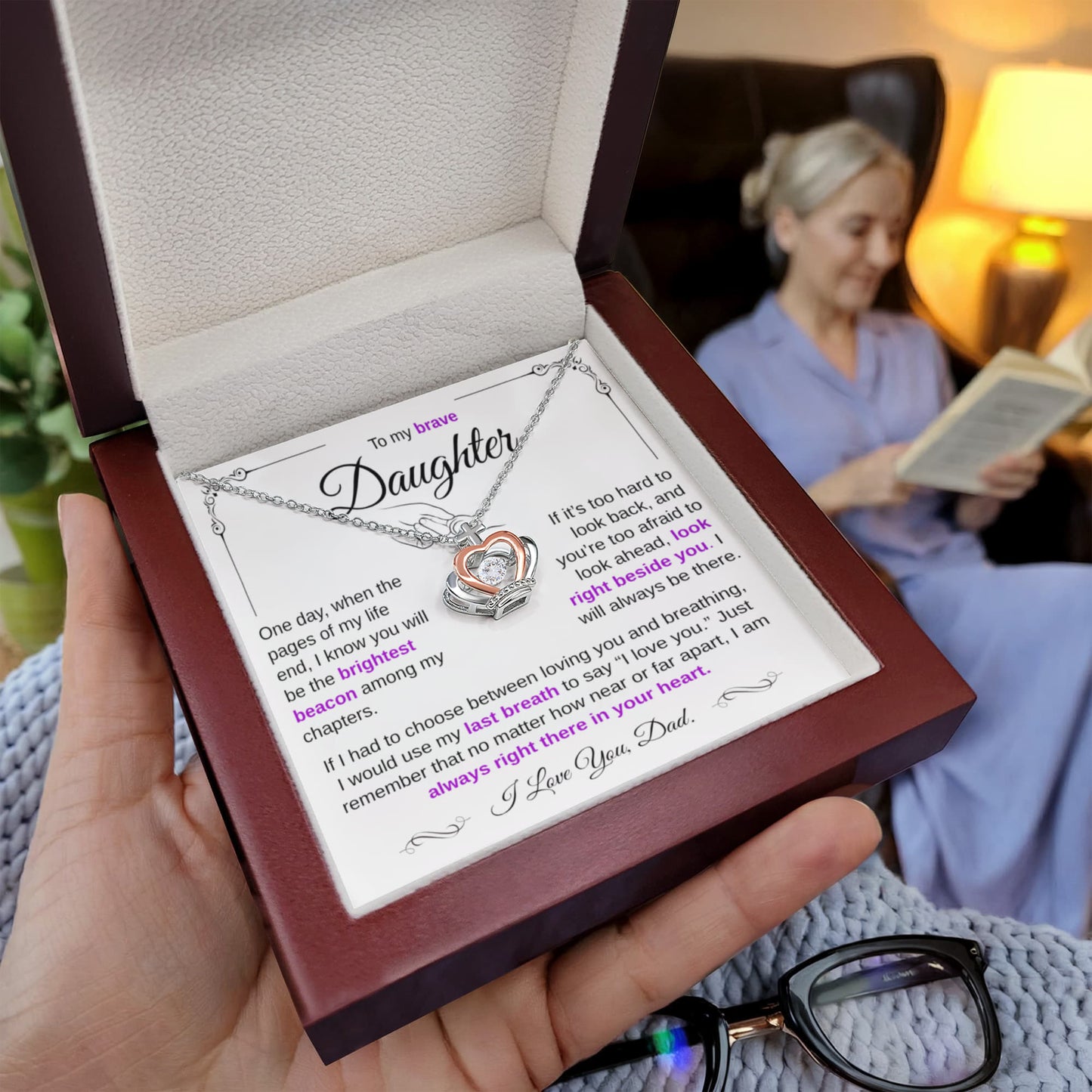 To My Brave Daughter Necklace-You're My Brightest Beacon Among My Chapters